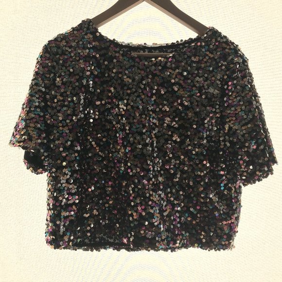 Zara - Sequin Crop Tee - Picture 1 of 2